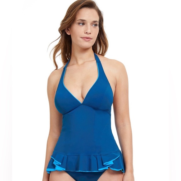 Profile By Gottex Other - NWT Profile by Gottex Belle Blue Curve Neck Tankini Top Size 14